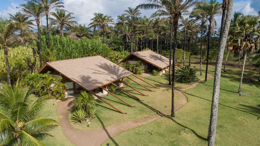 Vista aérea dos bangalôs da Villa Taipú